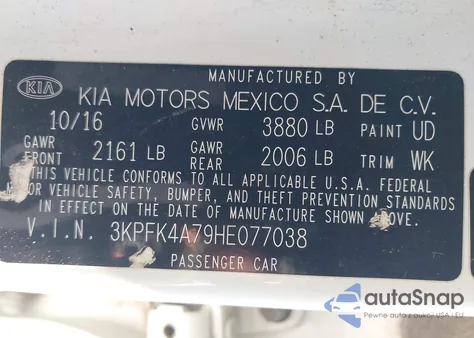 2017 Kia Forte Lx из США, поврежденный, VIN 3KPFK4A79HE077038